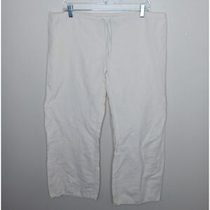 ROXY Women's Large Pants Ivory Linen Ocean Wide Leg Coastal Lagenlook Beach